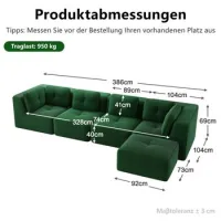 Sofá Modular De Salón Sin Estructura, Un Cómodo Sofá De Cuatro Plazas Con Asiento Profundo, Cojines Suaves Y Funda De Pana, No Requiere Montaje Y Diseño Antideslizante, Verde