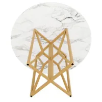 Mesa De Comedor Redonda (80 X 80 X 76 Cm), Mesa Redonda Liviana Y Lujosa Para 4-6 Personas, Adecuada Para Comedor Y Sala De Estar, Patas Doradas, Tablero De Mdf Jaspeado