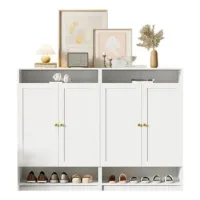 Zapatero Moderno Con Estantes Ajustables, Tiradores Dorados, Zapatero Con 2 Puertas, Blanco, W146/d34/h109