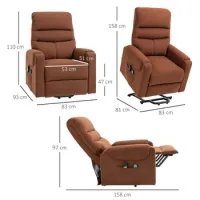 Sillón Tv Sillón De Pie Eléctrico Con Función De Masaje Calefacción Función Reclinable Poliéster Marrón Claro 79x97x103cm Para Comodidad Y Relajación