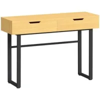 Mesa Consola, Mesa De Entrada Estrecha Con 2 Cajones, Estructura De Metal, Para Pasillo 110 X 35 X 76,5 Cm Natural