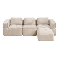Sofá Modular Sin Marco En Forma De L De 3 Plazas Con 1 Taburete, Diseño Sin Armazón, Espuma De Alta Densidad 32d, Cojín De Asiento Profundo, Tela Cómoda, Ideal Para Sala De Estar, Beige