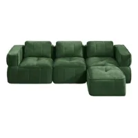 Sofá Modular Sin Marco En Forma De L De 3 Plazas Con 1 Taburete, Diseño Sin Armazón, Espuma De Alta Densidad 32d, Cojín De Asiento Profundo, Tela Cómoda, Ideal Para Sala De Estar, Verde