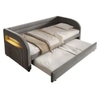 Cama Plataforma Acolchada De 90x200 Con Práctica Cama Plegable E Iluminación Led, Gris
