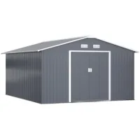 Caseta De Jardín Metálica 340x386x200cm Con Base Incluida Y Puerta Corredera Gris