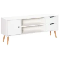 Mueble Tv 120cm Blanco Con Cajones Y Estantes - Soporte Hasta 30kg