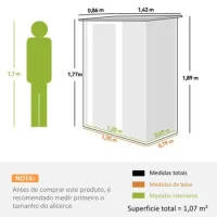 Caseta Jardín 1,07m² Acero Galvanizado 142x84x189cm Gris Con Puerta Y Cerradura