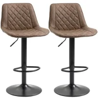 Conjunto 2 Taburetes Bar Tapizados Pu Altura Ajustable Giratorio 360° Reposapiés Marrón 120kg