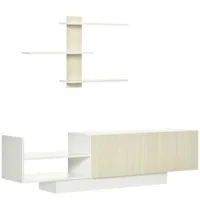 Mueble De Tv Moderno 150cm Con Estantería De Pared - Blanco Y Madera Para Salón
