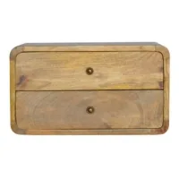 Mesita De Noche Flotante De Madera Maciza, Mueble Artesanal De 2 Cajones, Imitación Roble.