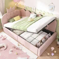 Sofá Cama Convertible 90x200 Cm Con Compartimento De Almacenamiento Hidráulico, Sofá Esquinero En L, Diseño De Rejilla Y Corona, Sin Colchón