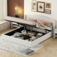 Sweiko Cama Plana Multifuncional 180x200 Cm Con Soporte Hidráulico Beige