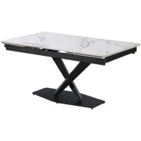 Mesa De Comedor Extensible De Cerámica Para 6 A 10 Personas "silence" - Blanco Jaspeado Gris