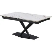 Mesa De Comedor Extensible De Cerámica Para 6 A 10 Personas "silence" - Blanco Jaspeado Dorado