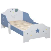 Cama Para Niños De Más De 3 Años En Madera Con Motivos De Estrellas, Soporta 50 Kg, 143x74x59 Cm, Azul Y Blanco - Sweiko