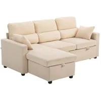 Sofá-cama De Invitado En Forma De L Con Almacenamiento Y Cojines Para Sala O Habitación De Amigos, Beige - Sweiko