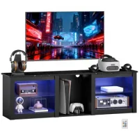 Mueble Tv 160 Cm Con Iluminación Led Estantes De Vidrio Ajustables Para Tv Hasta 70 Pulgadas Negro - Sweiko