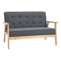 Sofá De 2 Plazas Con Respaldo Y Cojines Acolchados, Patas De Madera Antideslizantes Y Botones Acolchados, 113x67x78 Cm, Gris - Sweiko