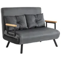 Sofá-cama De 2 Plazas Plegable 4 En 1 Con Respaldo Ajustable En 5 Niveles Y Cojines, 102x73x81 Cm, Gris - Sweiko