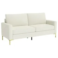 Sofá De 3 Plazas De 181 Cm En Terciopelo Con Cojines Gruesos Y Patas De Metal Blanco, Crema - Sweiko