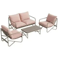 Conjunto De Jardín De 4 Plazas Metal, Sofá, Sillones, Mesa, Rosa - Sweiko