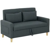 Sofá De 2 Plazas En Lino Sintético Con Almacenamiento, 2 Cojines Y Patas De Madera, 135x71x84 Cm, Gris - Sweiko