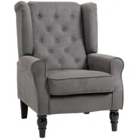 Sillón Butaca De Salón Estilo Francés, Patas De Madera, Cojines Desmontables, 74x86x102 Cm, Gris - Sweiko