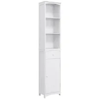 Columna De Baño Blanca 34x24x170 Cm En Mdf Con 3 Estantes Y Armario - Blanco - Sweiko
