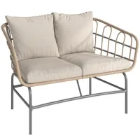 Sofá 2 Places Résine Tressée, Coussins Épais Antidérapants, 120x67x79 Cm, Marron - Marrón - Sweiko