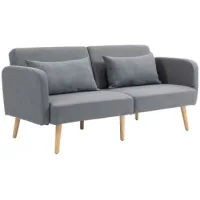 Sofá Cama Convertible De 3 Plazas Clic-clac Con Respaldo Inclinable Y Reposabrazos Ajustables En Efecto Lino, Gris - Sweiko