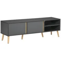 Mueble Tv Escandinavo 2 Puertas 2 Nichos Con Pasacables Gris Oscuro 150x35x45 Cm Para Tv Hasta 55 Pulgadas - Sweiko