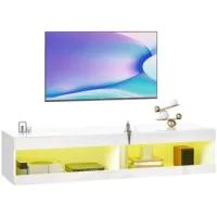 Mueble De Tv Suspendido Con Luces Led Control Remoto Compartimentos Gestión De Cables 140x40x30 Cm Blanco Brillante - Sweiko