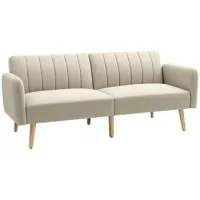 Sofá Cama 2 Plazas Estilo Escandinavo Con Respaldo Inclinable 3 Posiciones, Patas De Madera Y Tejido Aspecto Lino, Beige - Sweiko