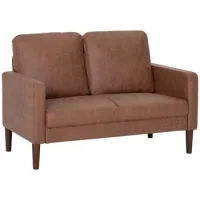Sofá De 2 Plazas De Microfibra Con Patas De Madera Y Reposabrazos, 130x78x85 Cm, Marrón - Sweiko