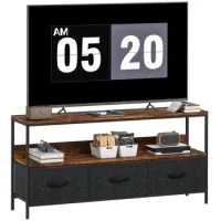 Mueble Tv Para Tv Hasta 55 Pulgadas 3 Cajones Patas De Acero 120x29x56 Cm Marrón Rústico - Sweiko