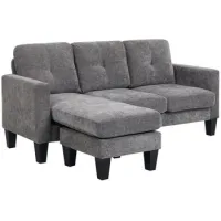 Sofá Chaise Longue Reversible Con Estructura De Acero En Chenilla, 186x130x84 Cm, Gris Oscuro - Sweiko