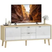 Mueble De Televisión Con Almacenamiento Hasta 55 Pulgadas 2 Puertas Brillantes 2 Cajones Silenciosos 120x35x50 Cm Blanco - Sweiko