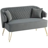 Sofá De 2 Plazas De Terciopelo Con 2 Cojines, Brazos Y Patas De Acero, Soporta 240 Kg, 124x69x76 Cm, Gris - Sweiko