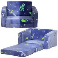 Sofá Plegable 2 En 1 Para Niños Con Motivos Cósmicos Luminosos, Cojín Y Funda Lavables, Azul - Sweiko