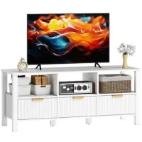 Mueble De Tv Moderno Con 3 Cajones Y 3 Estantes Abiertos Para Tv 43-55 Pulgadas 120x39,5x50 Cm Blanco - Sweiko