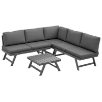 Conjunto De Jardín Salón De Jardín De Esquina 4 Piezas Convertible, 2 Bancos, Sillón De Esquina, Mesa Baja - Sweiko