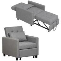 Sofá-cama De 1 Plaza En Lino Con Respaldo Ajustable En 3 Niveles Y Almohada Acolchada, 69x82,5x84 Cm, Gris - Sweiko