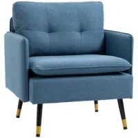 Sillón Fauteuil Moderne Salon/chambre, Assise Rembourrée, Tissu Lin, 72cm, Bleu - Sweiko