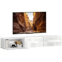 Mueble Tv Suspendido Blanco Hasta 82 Pulgadas Con Almacenamiento 3 Puertas Abatibles Y Cierre Suave - Sweiko