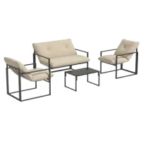 Conjunto De Jardín Salón De Jardín De 4 Piezas Para 4 Personas, Sofá De 2 Plazas, 2 Sillones, Mesa Baja, Gris - Sweiko