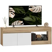 Mueble Tv 2 Puertas Para Televisores Hasta 60 Pulgadas Con Armario Y Estante Abierto Efecto Madera Natural - Sweiko