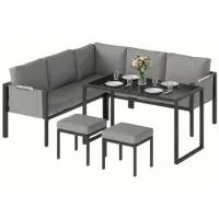 Conjunto De Jardín Juego De Jardín 6 Piezas, Sofá De Esquina, Cojines 10cm, Mesa Alta, 2 Reposapiés, Gris - Sweiko