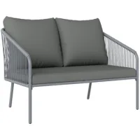 Sofá De Jardín De 2 Plazas De Resina Trenzada, Estructura De Acero, Cojines, Gris, 112x72x76 Cm - Sweiko