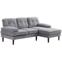 Sofá Esquinero De 3 Plazas En Forma De L De Chenilla Con Patas De Madera Y Apoyabrazos, 215x142x88 Cm, Gris - Sweiko