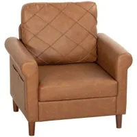 Sofá Individual De Pu Con Cojín Grueso, Respaldo Acolchado Y Patas De Madera Maciza, Marrón - Sweiko